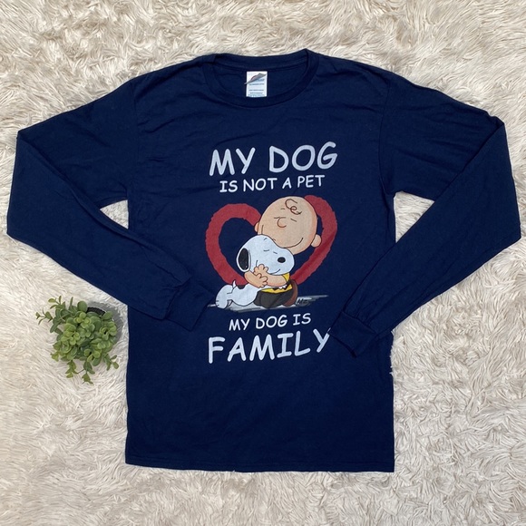 🎉HP🎉 Delta Graphic Peanuts “My Dog Is Family” LS Tee 💗 Navy - Picture 3 of 11